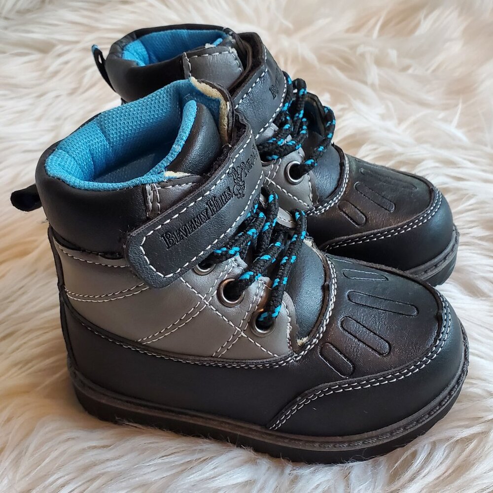 Beverly Hills Boy's Black Polo Club Lace-up Non-Slip Trendy Exeter Boot SZ 5